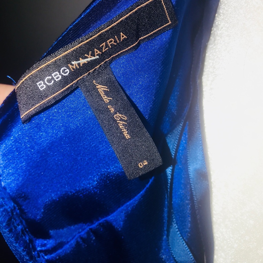 Sold- BCBG MAXAZRIA Blue Mini Silk V Neck Dress - Picture 7 of 7